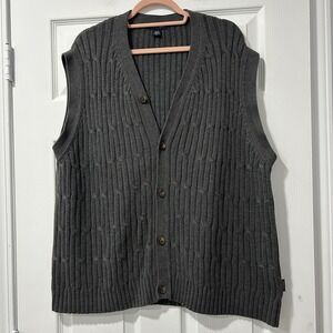 Nautica Men's Button-Up Sweater Vest Size XL  Gray Knit 100% Cotton Grandpa Core